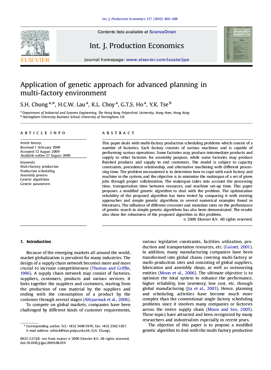 Application of genetic approach for advanced planning in multi-factory environment