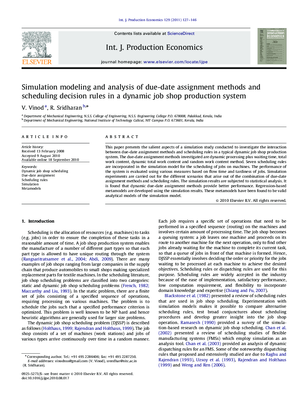 Simulation modeling and analysis of due-date assignment methods and scheduling decision rules in a dynamic job shop production system