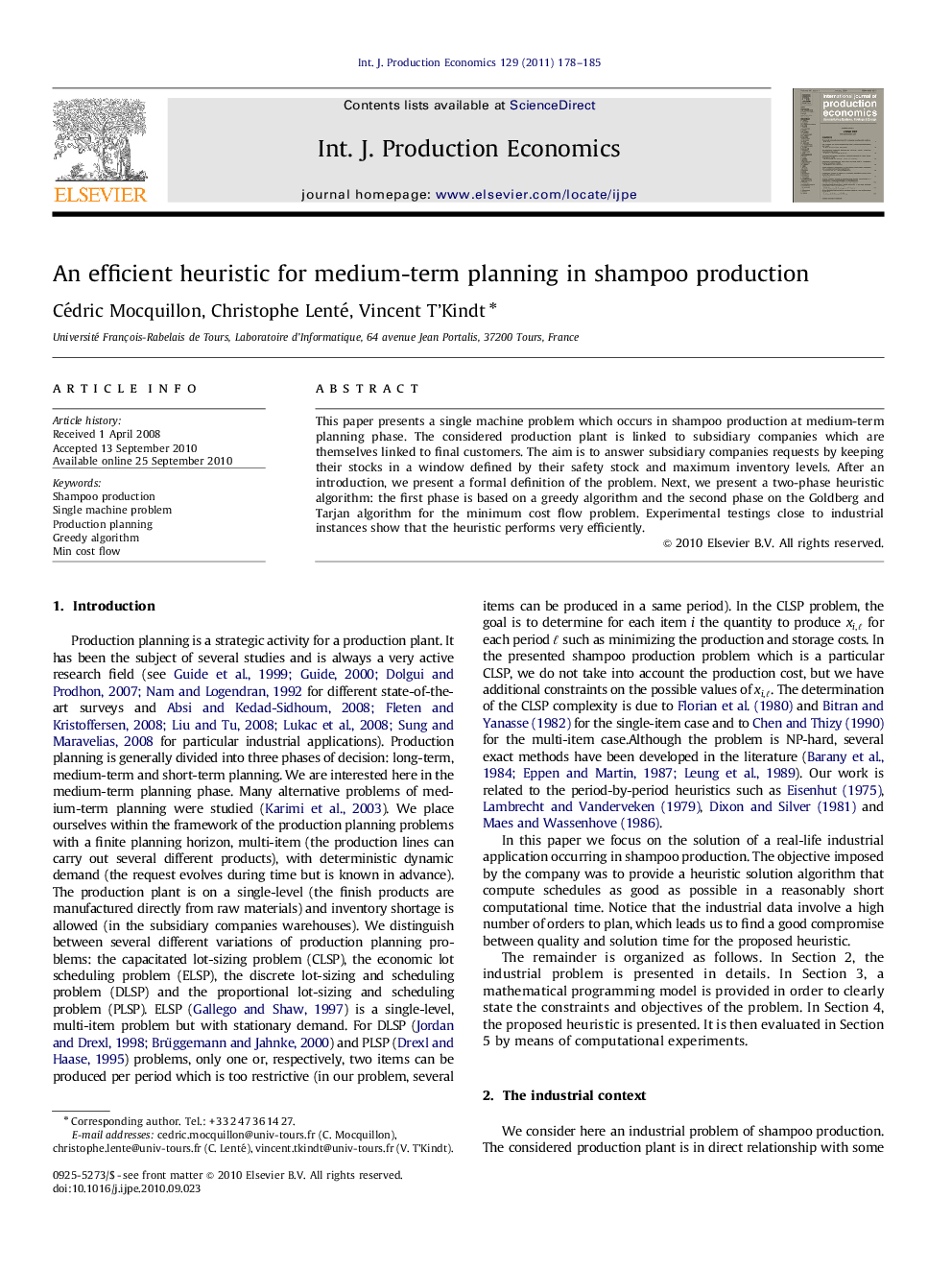 An efficient heuristic for medium-term planning in shampoo production