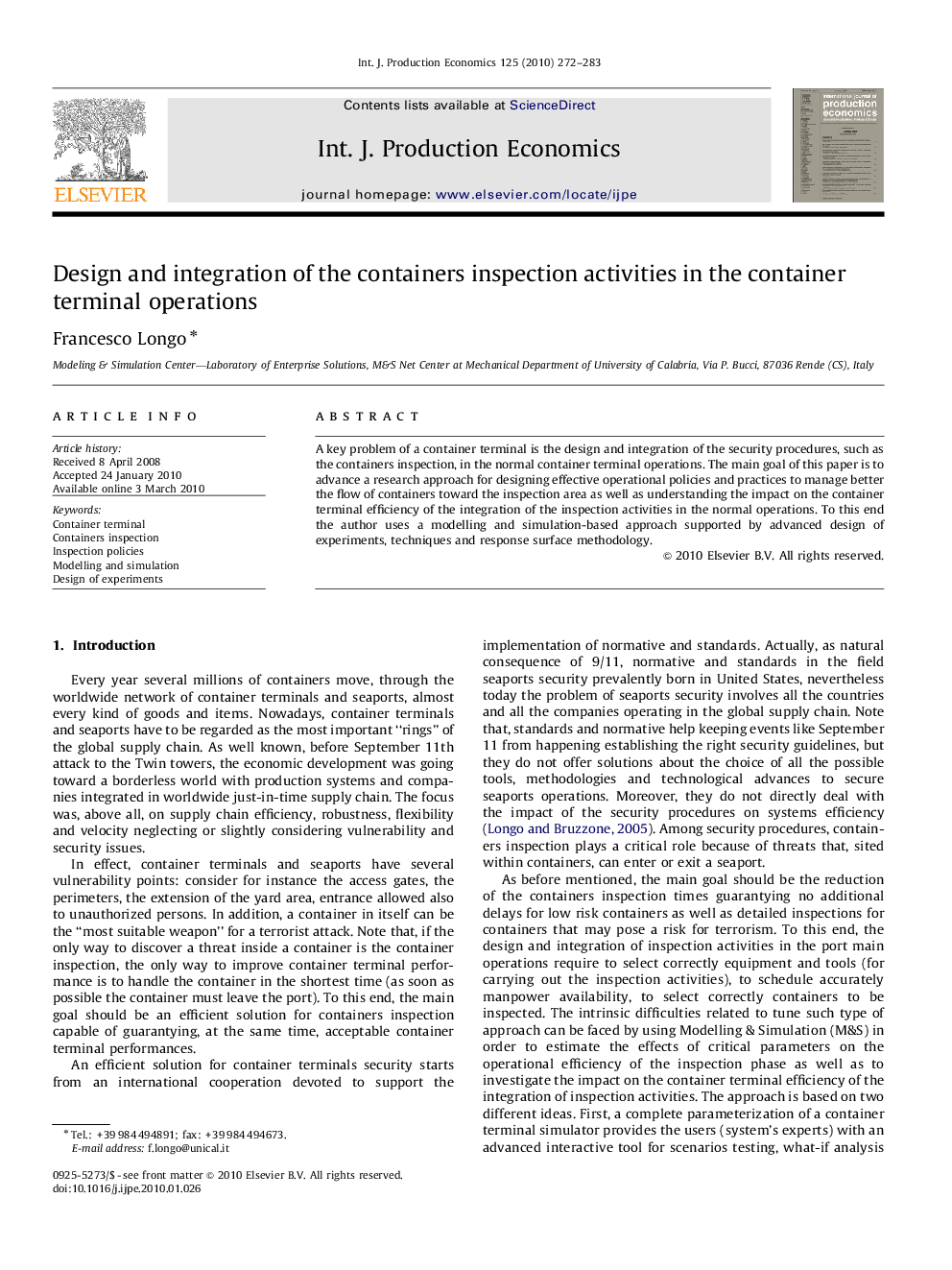 Design and integration of the containers inspection activities in the container terminal operations