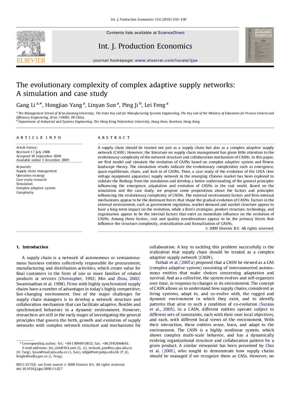 The evolutionary complexity of complex adaptive supply networks: A simulation and case study