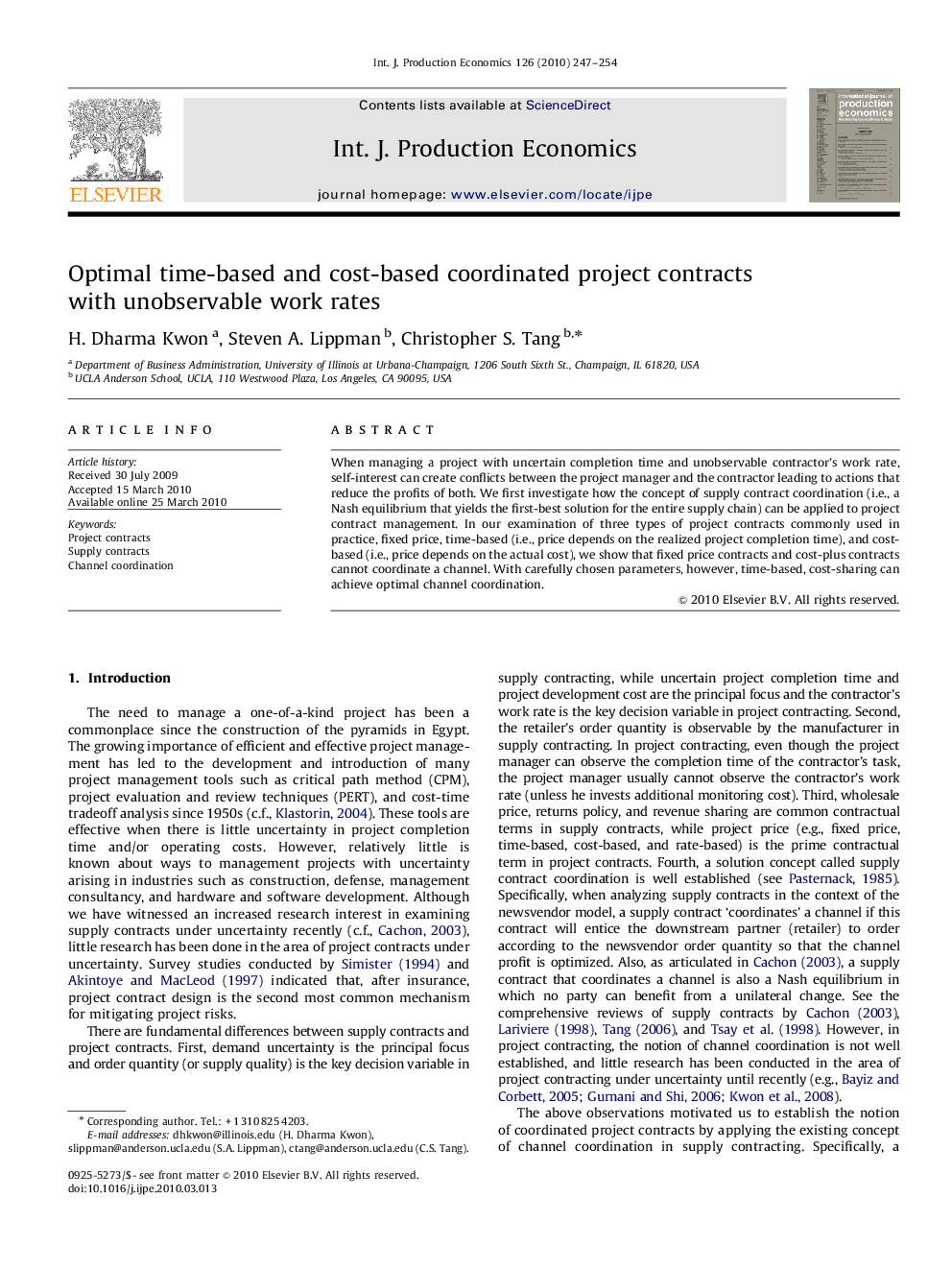 Optimal time-based and cost-based coordinated project contracts with unobservable work rates