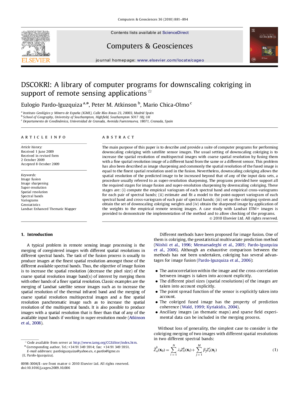 DSCOKRI: A library of computer programs for downscaling cokriging in support of remote sensing applications 