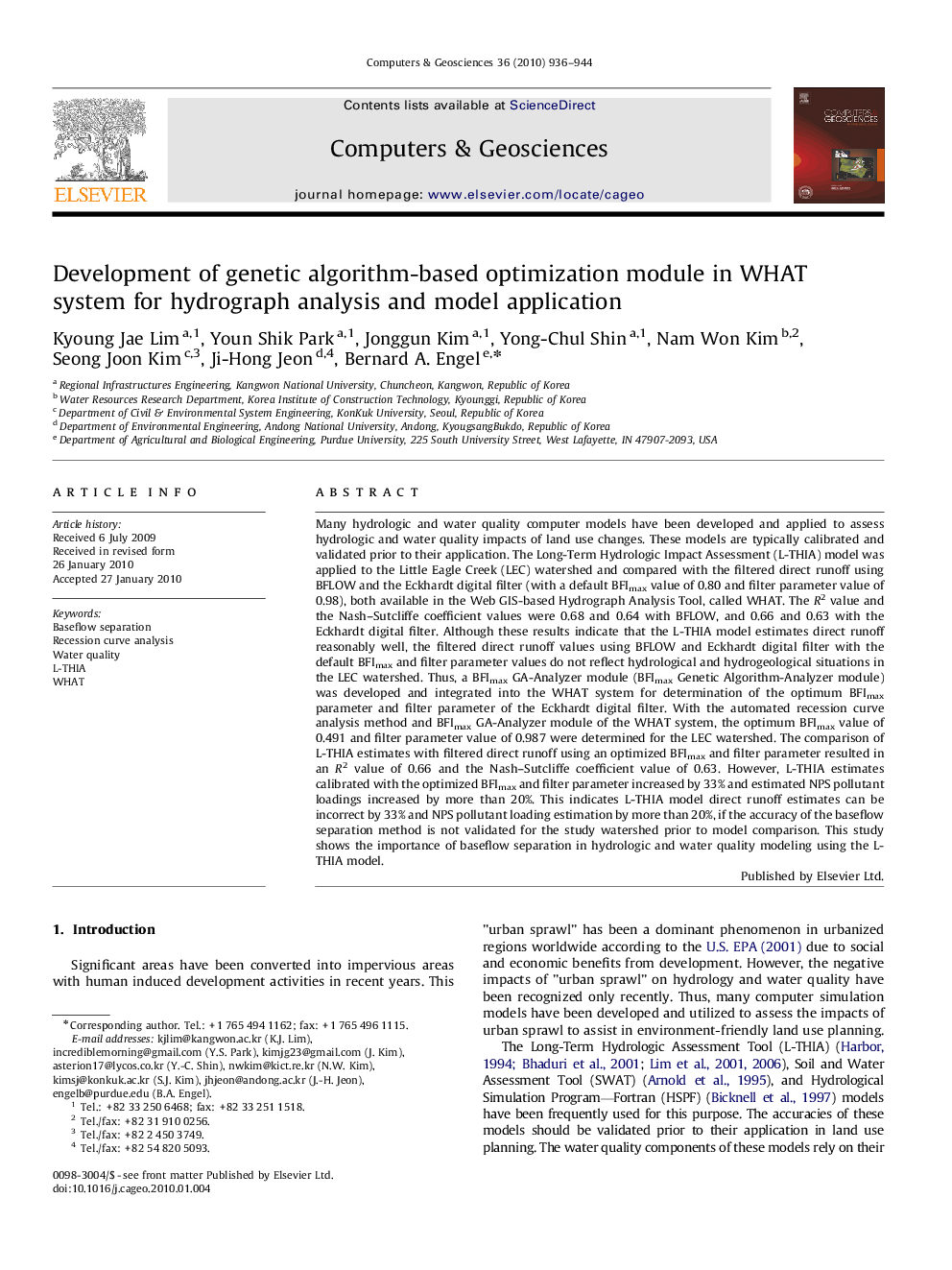 Development of genetic algorithm-based optimization module in WHAT system for hydrograph analysis and model application