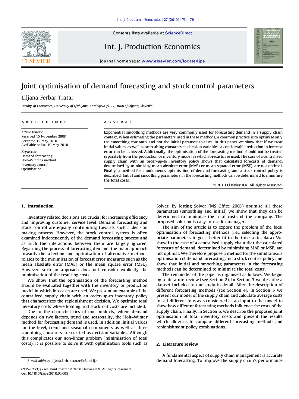 Joint optimisation of demand forecasting and stock control parameters