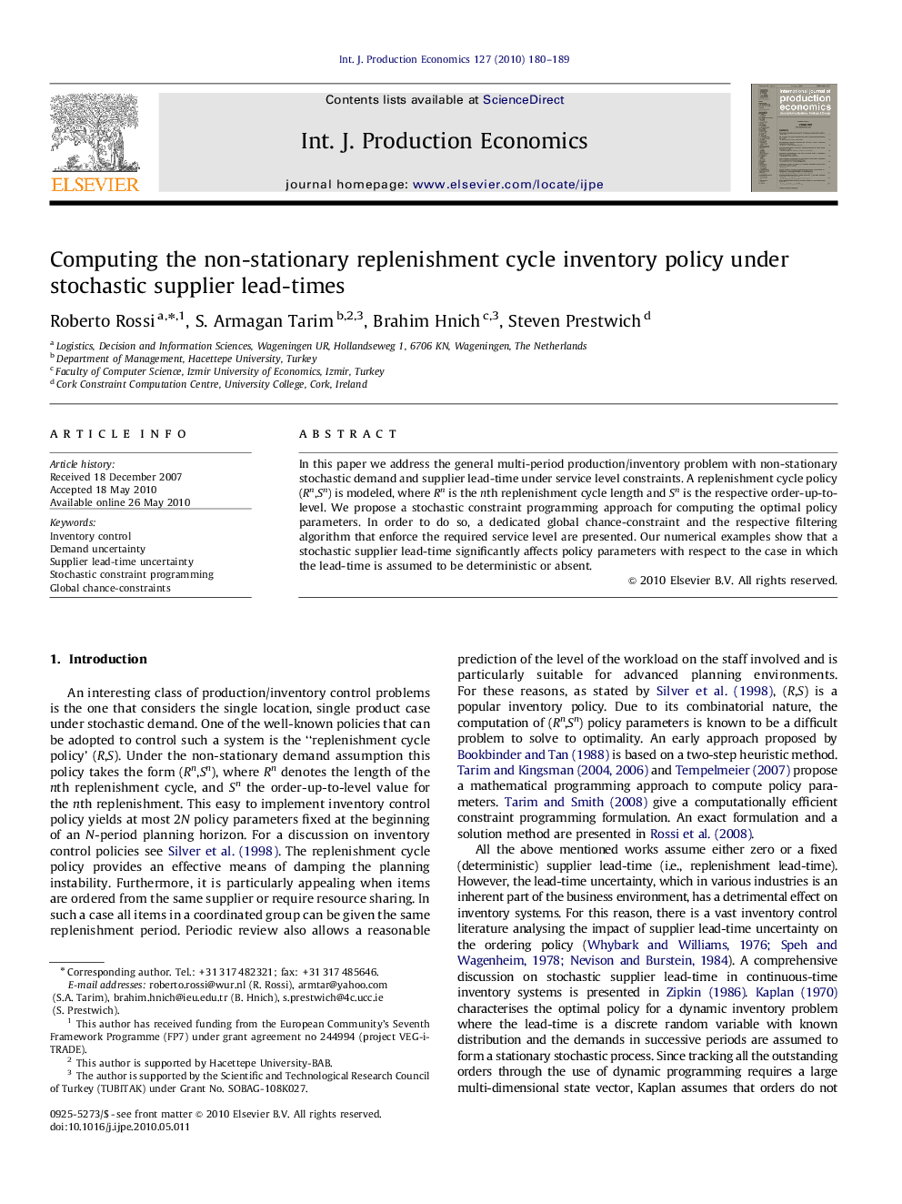 Computing the non-stationary replenishment cycle inventory policy under stochastic supplier lead-times