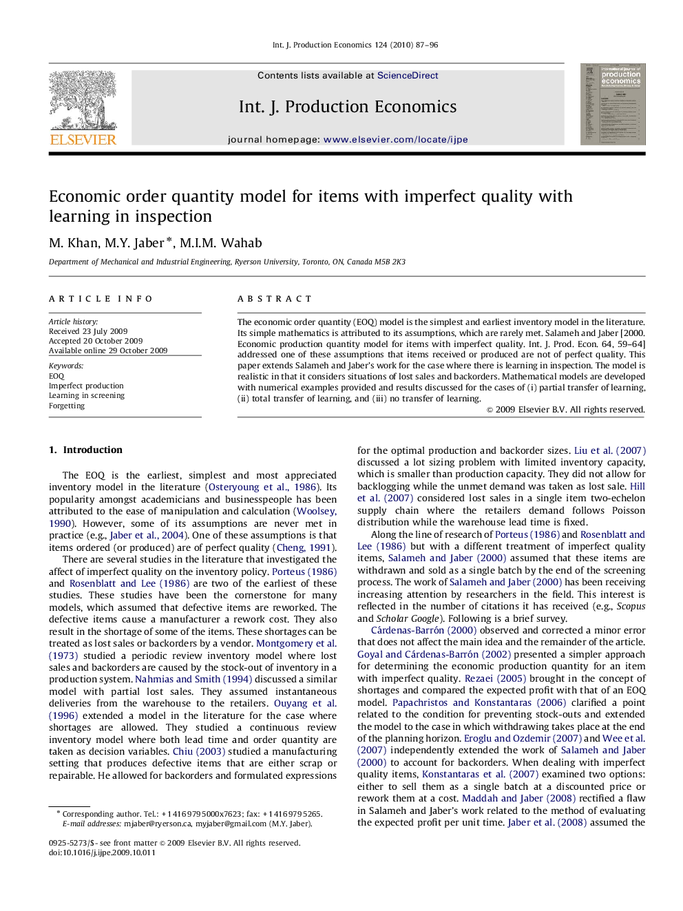 Economic order quantity model for items with imperfect quality with learning in inspection