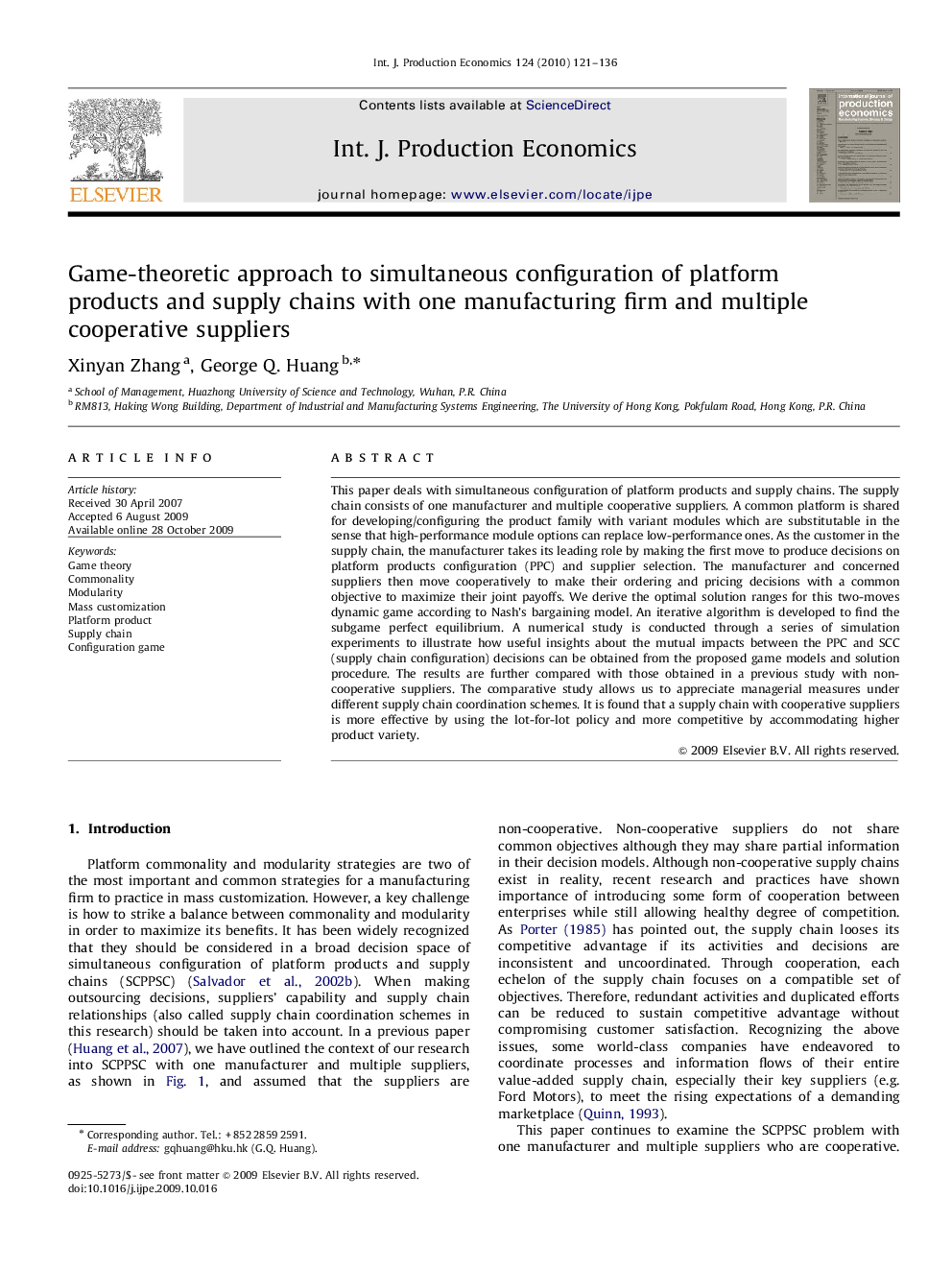 Game-theoretic approach to simultaneous configuration of platform products and supply chains with one manufacturing firm and multiple cooperative suppliers