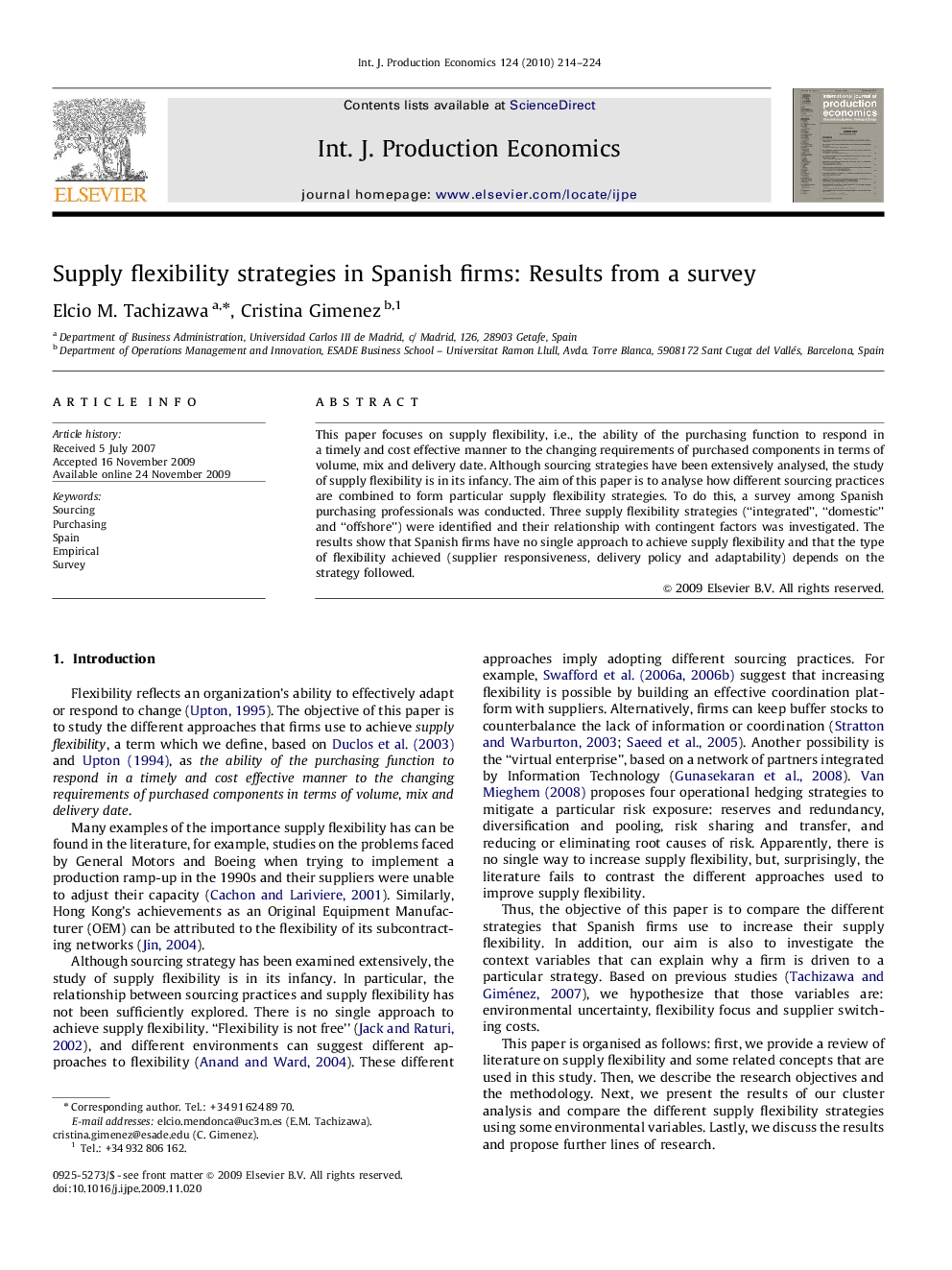 Supply flexibility strategies in Spanish firms: Results from a survey