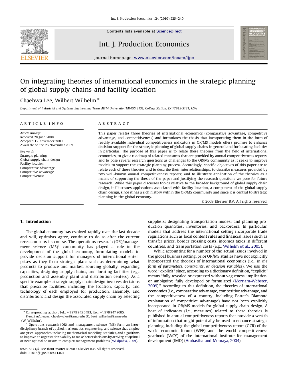 On integrating theories of international economics in the strategic planning of global supply chains and facility location