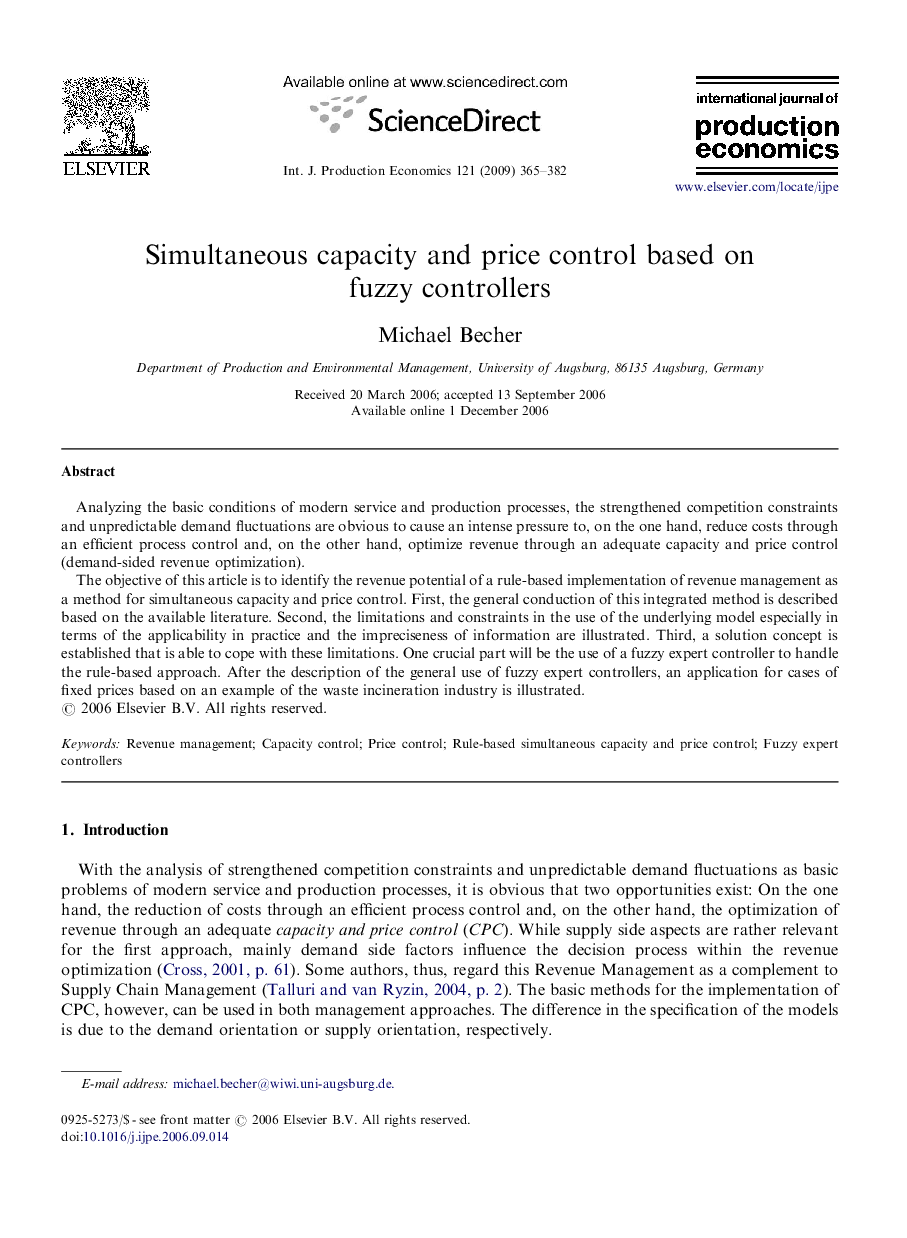 Simultaneous capacity and price control based on fuzzy controllers