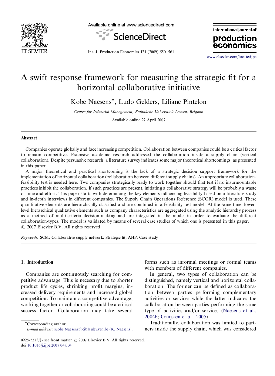 A swift response framework for measuring the strategic fit for a horizontal collaborative initiative