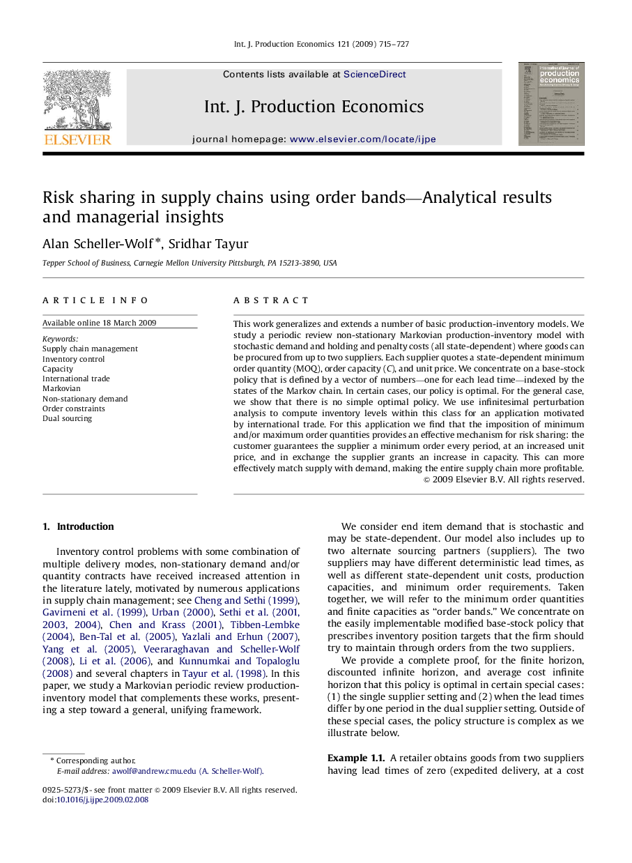 Risk sharing in supply chains using order bands-Analytical results and managerial insights