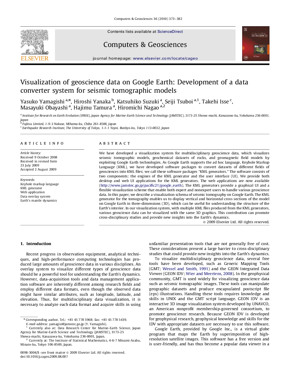 Visualization of geoscience data on Google Earth: Development of a data converter system for seismic tomographic models