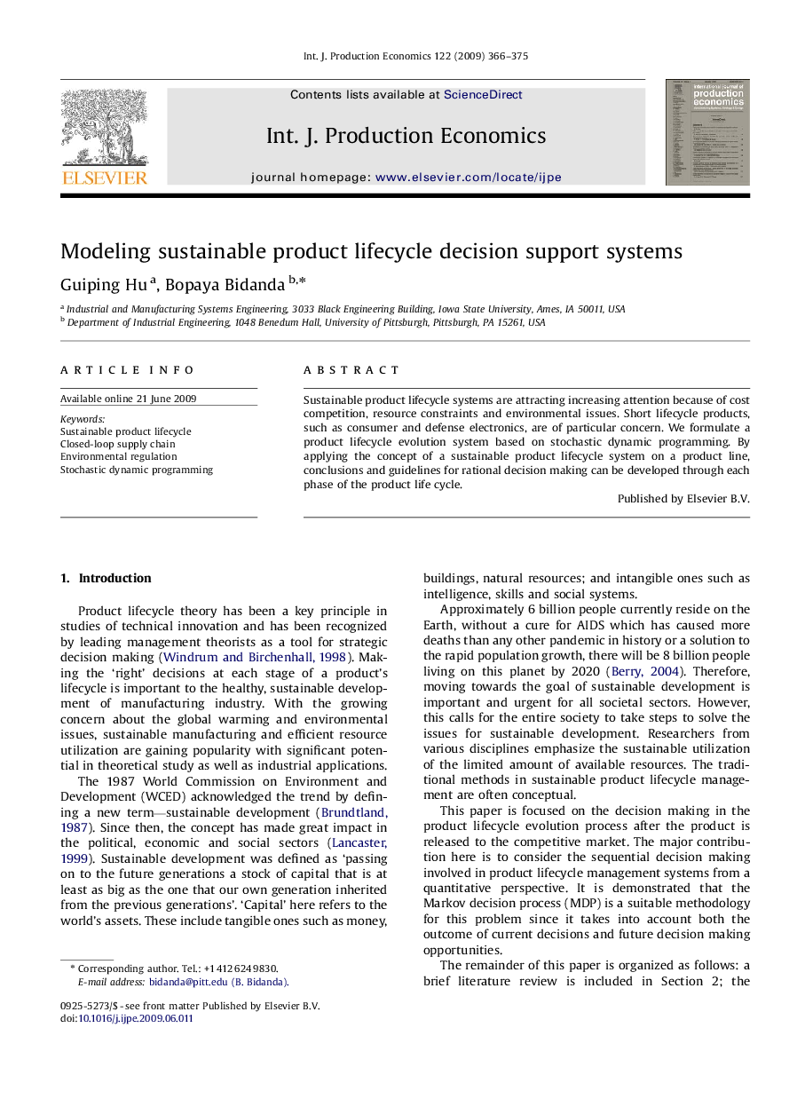 Modeling sustainable product lifecycle decision support systems