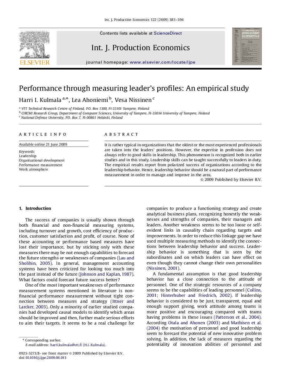 Performance through measuring leader's profiles: An empirical study