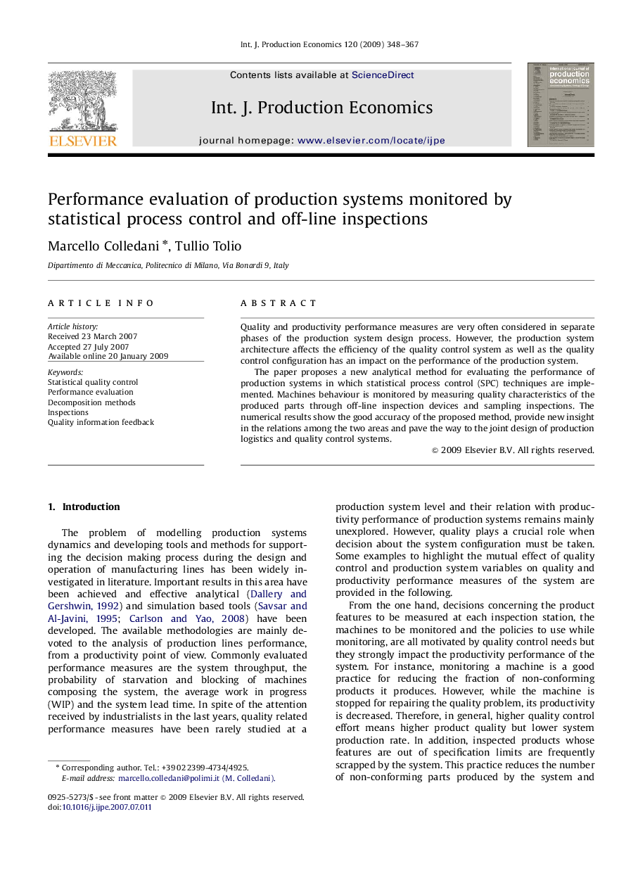 Performance evaluation of production systems monitored by statistical process control and off-line inspections