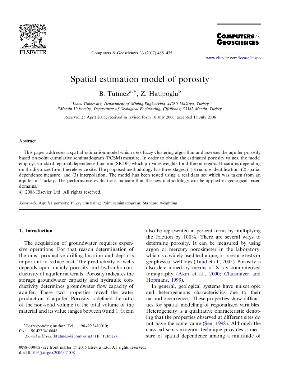 Spatial estimation model of porosity