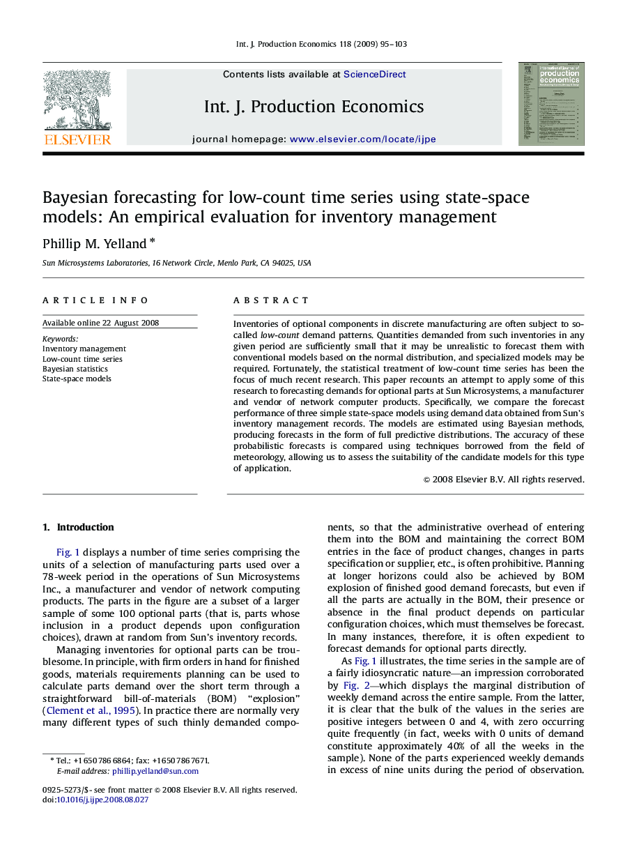 Bayesian forecasting for low-count time series using state-space models: An empirical evaluation for inventory management