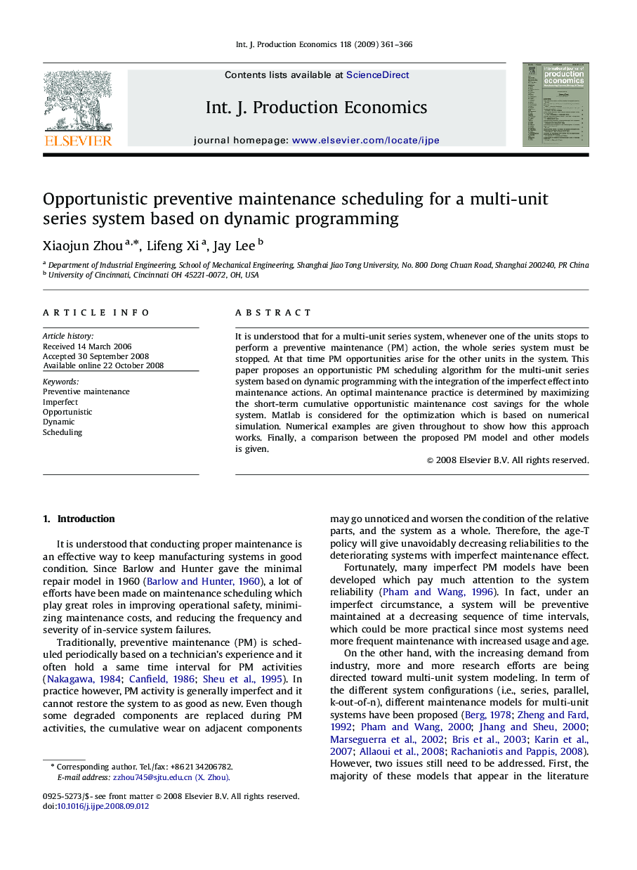 Opportunistic preventive maintenance scheduling for a multi-unit series system based on dynamic programming