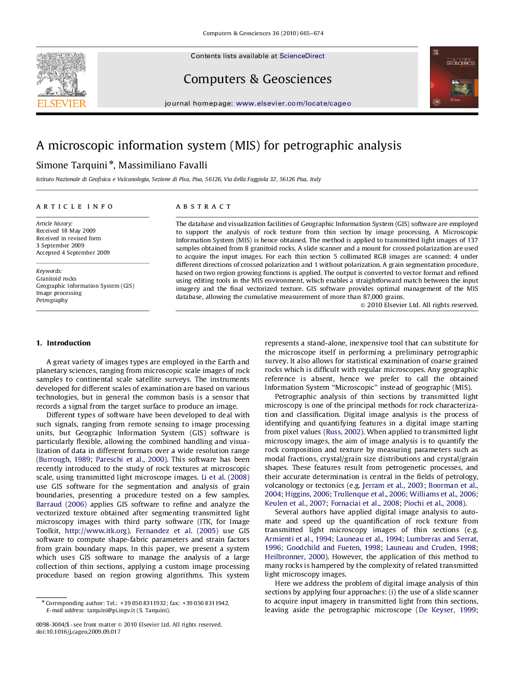 A microscopic information system (MIS) for petrographic analysis