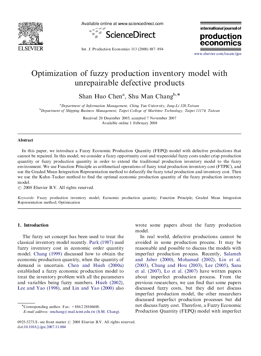 Optimization of fuzzy production inventory model with unrepairable defective products