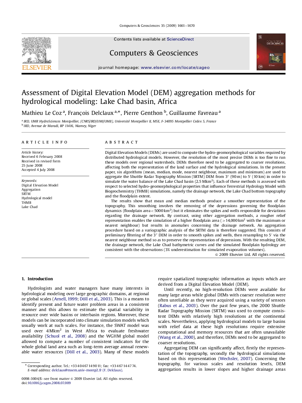 Assessment of Digital Elevation Model (DEM) aggregation methods for hydrological modeling: Lake Chad basin, Africa