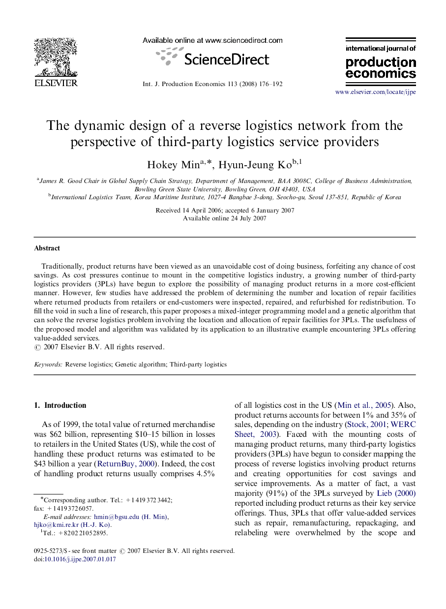 The dynamic design of a reverse logistics network from the perspective of third-party logistics service providers