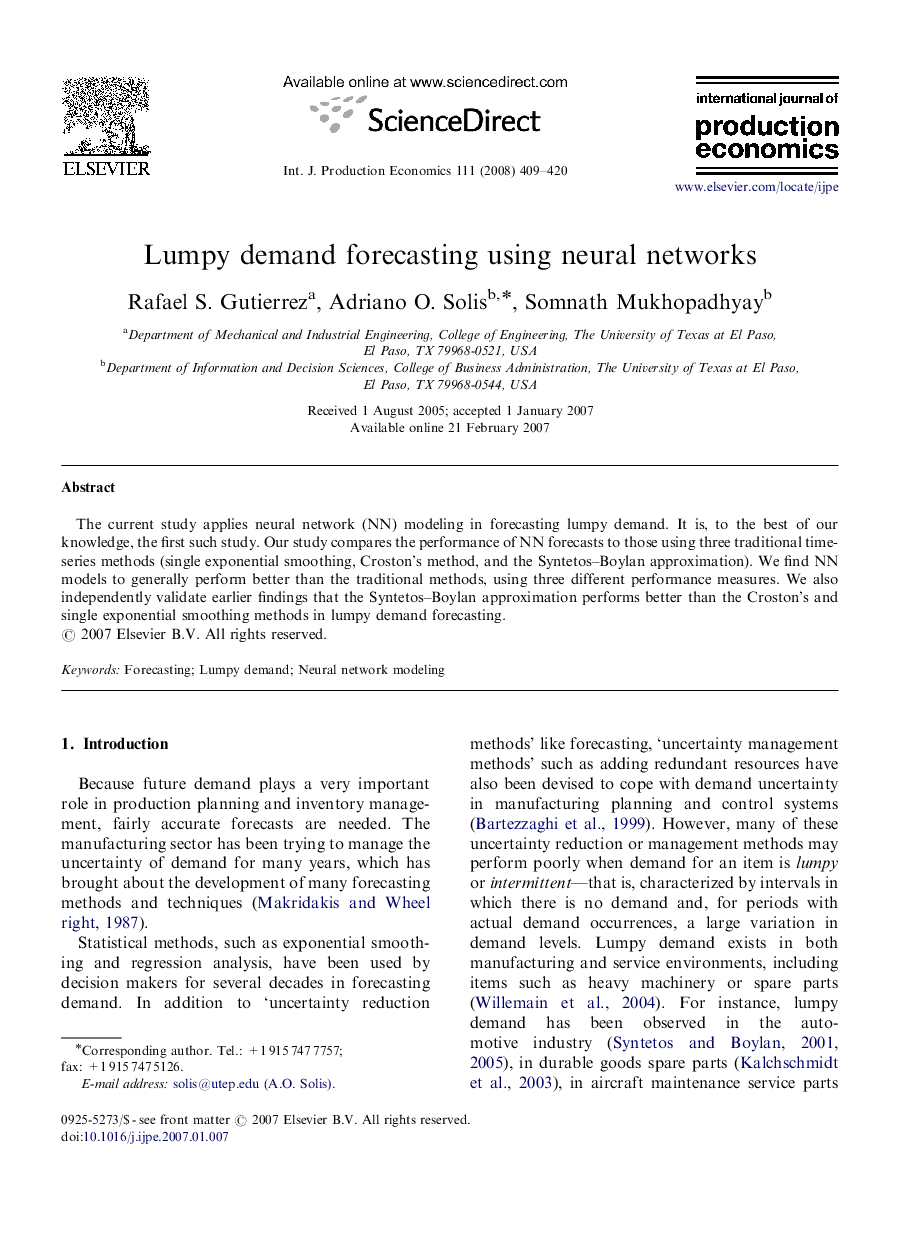 Lumpy demand forecasting using neural networks