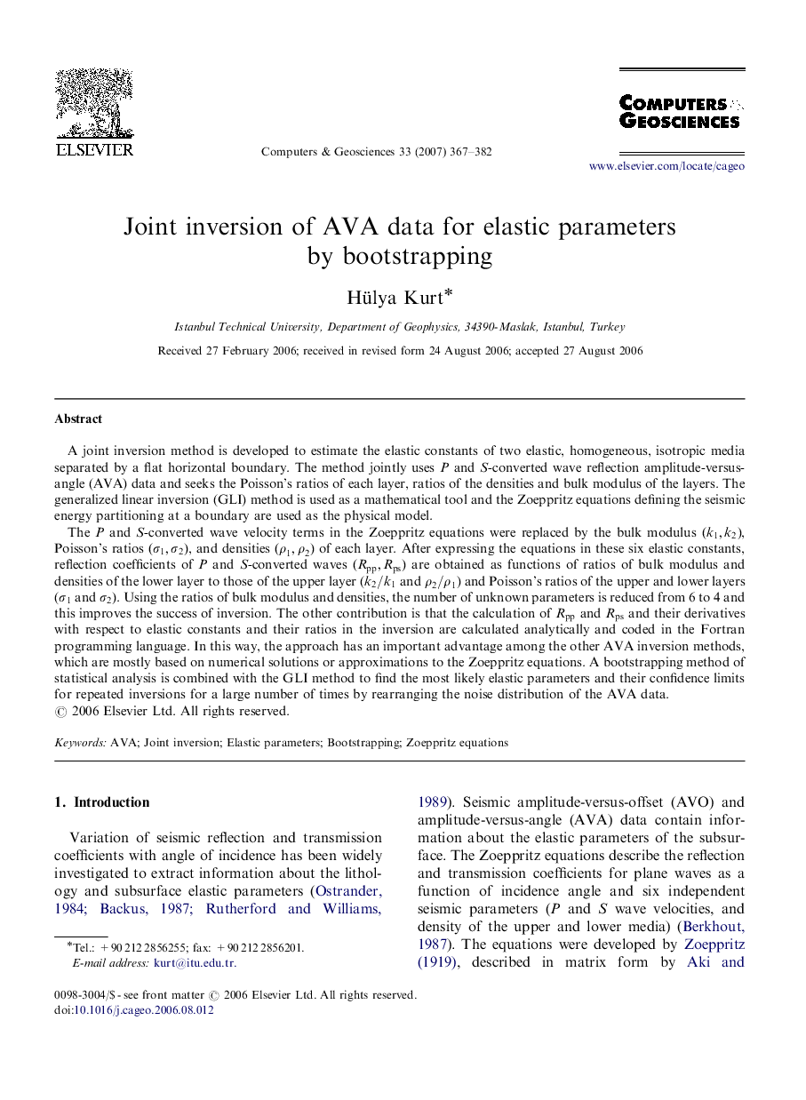 Joint inversion of AVA data for elastic parameters by bootstrapping