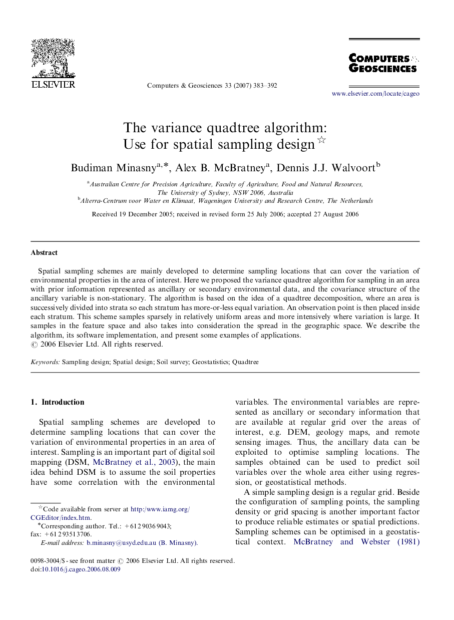 The variance quadtree algorithm: Use for spatial sampling design 