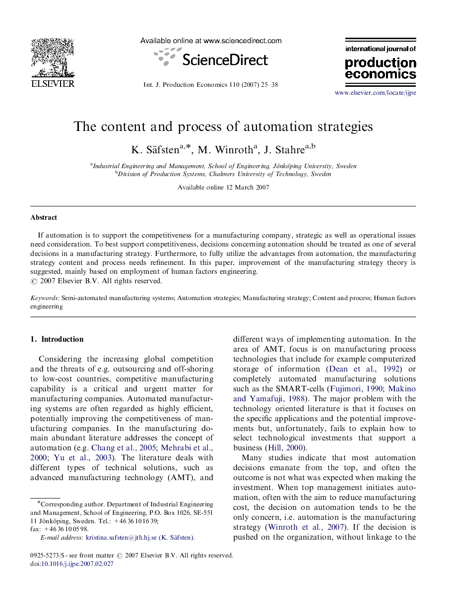 The content and process of automation strategies