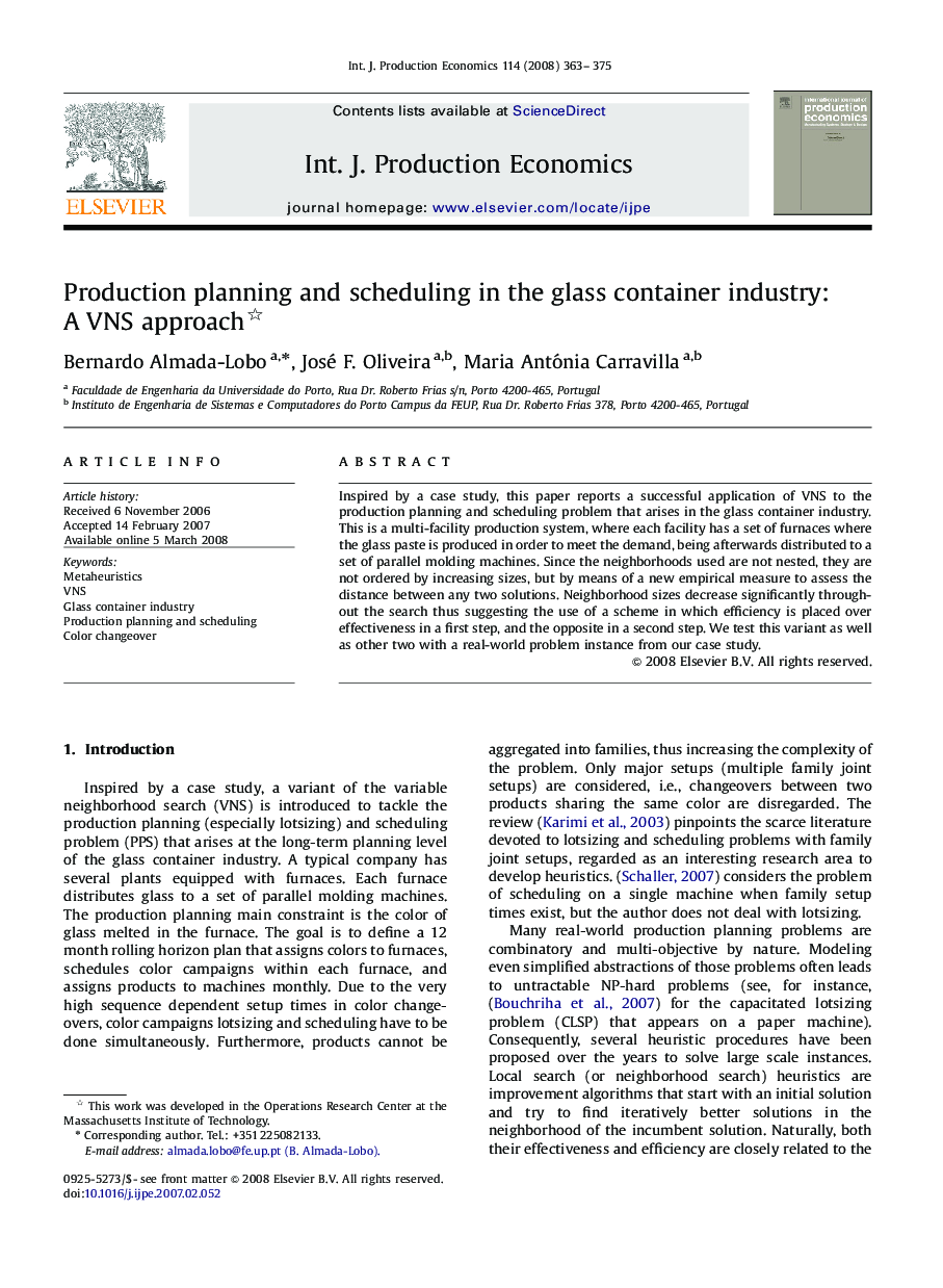 Production planning and scheduling in the glass container industry: A VNS approach