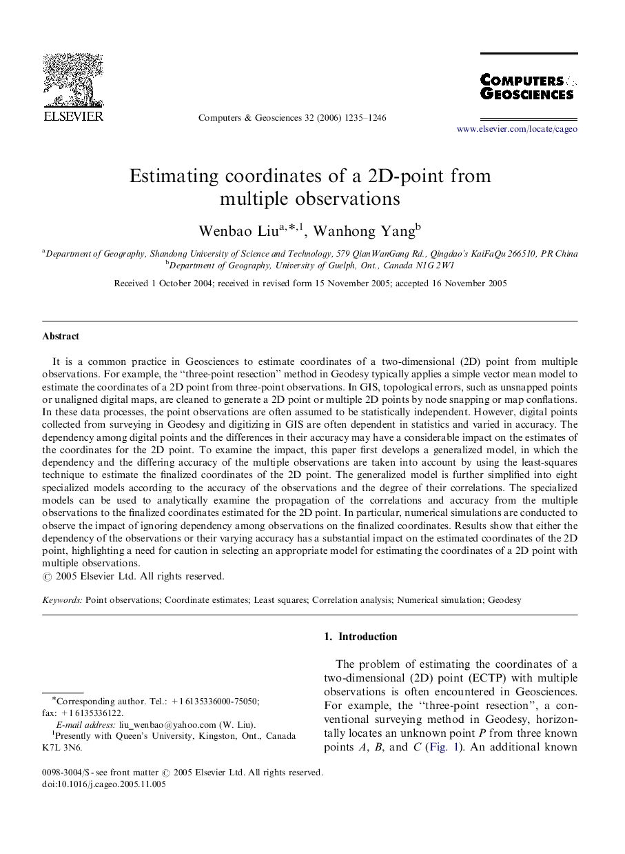 Estimating coordinates of a 2D-point from multiple observations