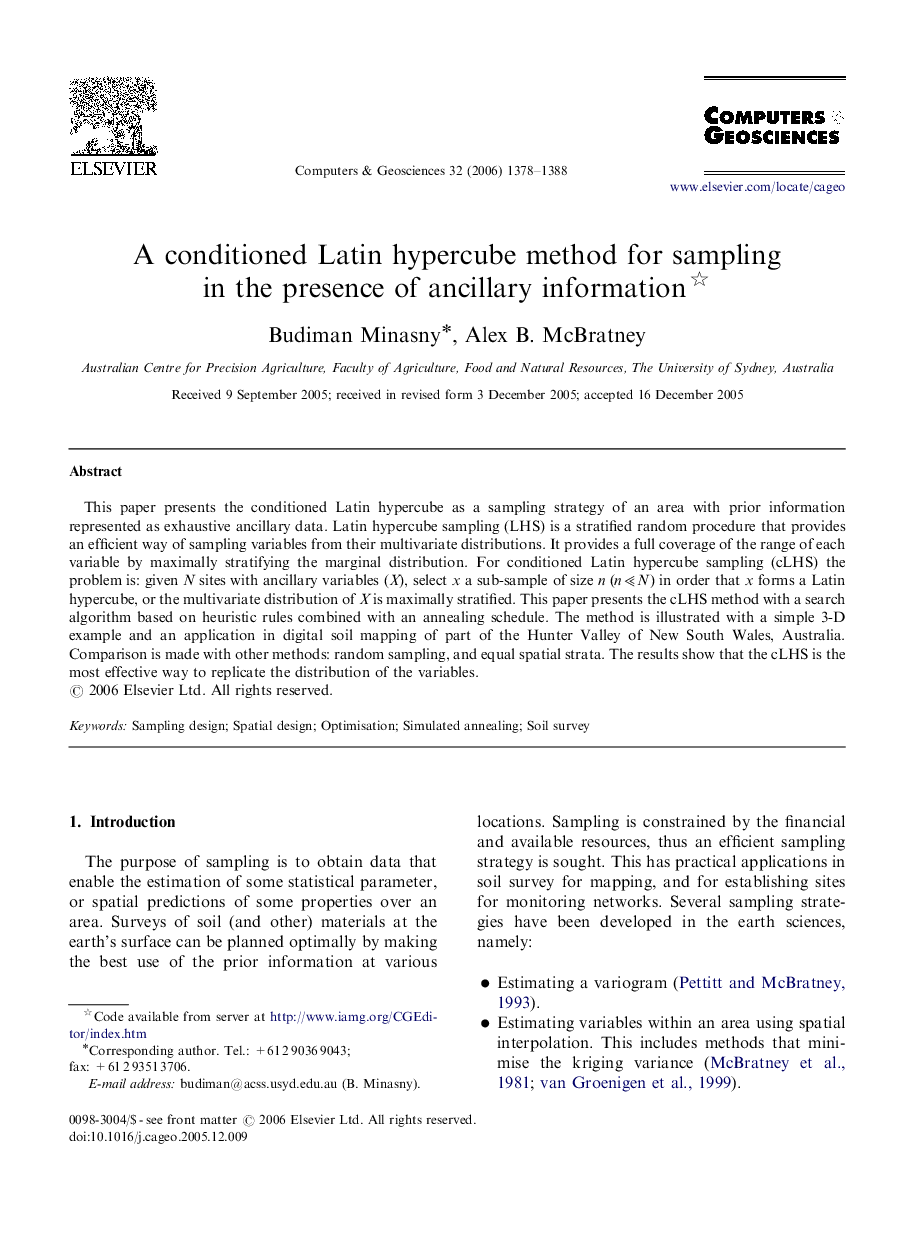 A conditioned Latin hypercube method for sampling in the presence of ancillary information 