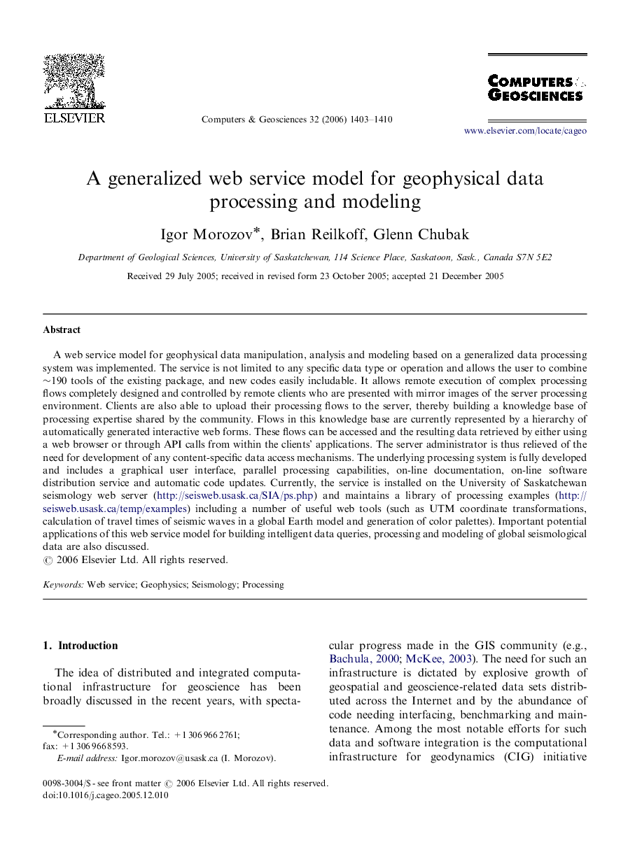 A generalized web service model for geophysical data processing and modeling