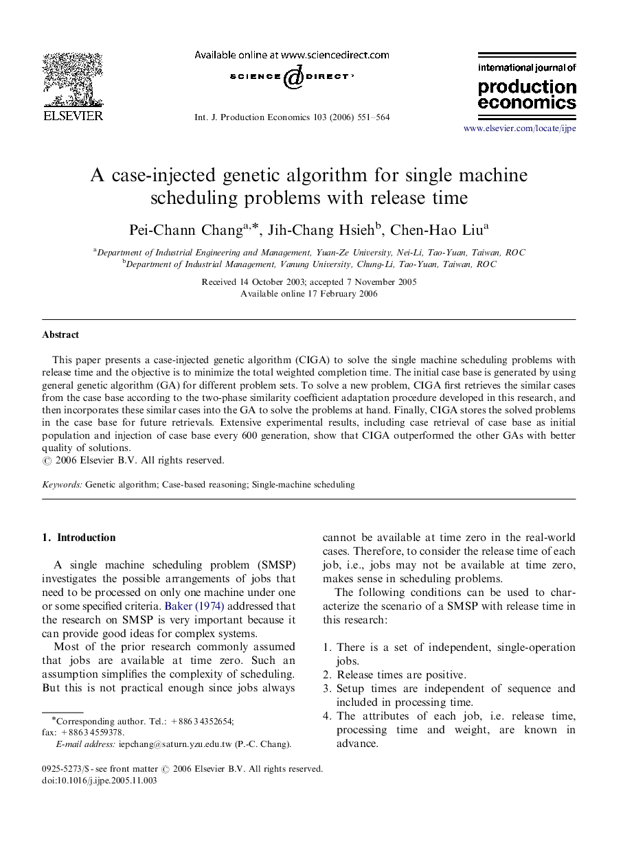 A case-injected genetic algorithm for single machine scheduling problems with release time