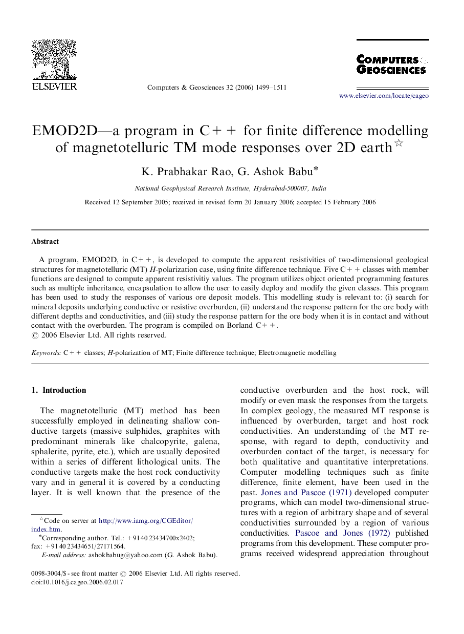 EMOD2D—a program in C++ for finite difference modelling of magnetotelluric TM mode responses over 2D earth 