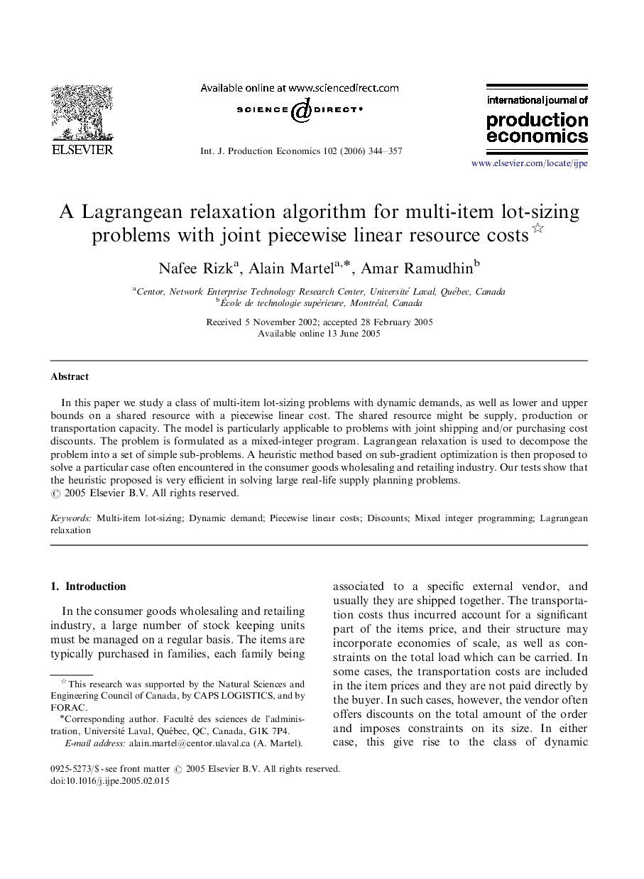 A Lagrangean relaxation algorithm for multi-item lot-sizing problems with joint piecewise linear resource costs