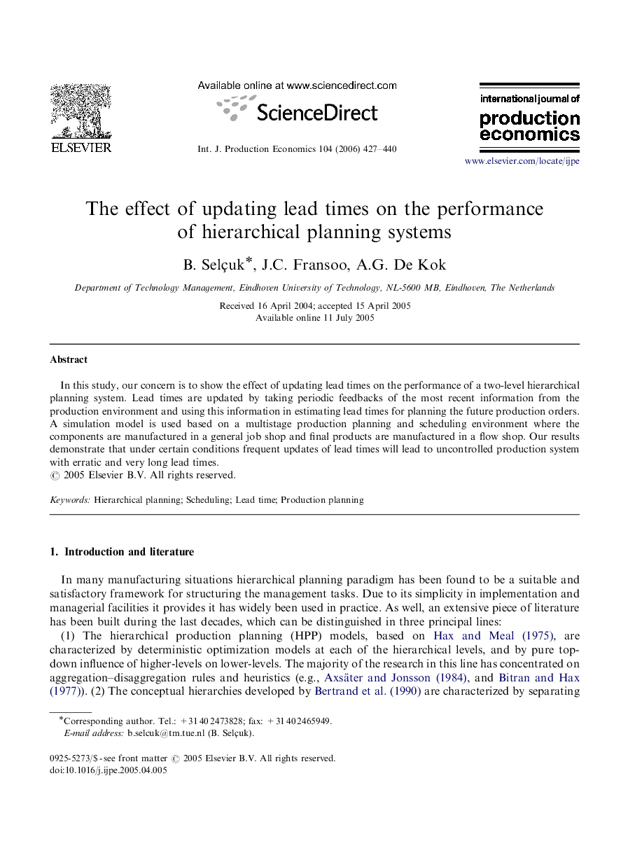 The effect of updating lead times on the performance of hierarchical planning systems