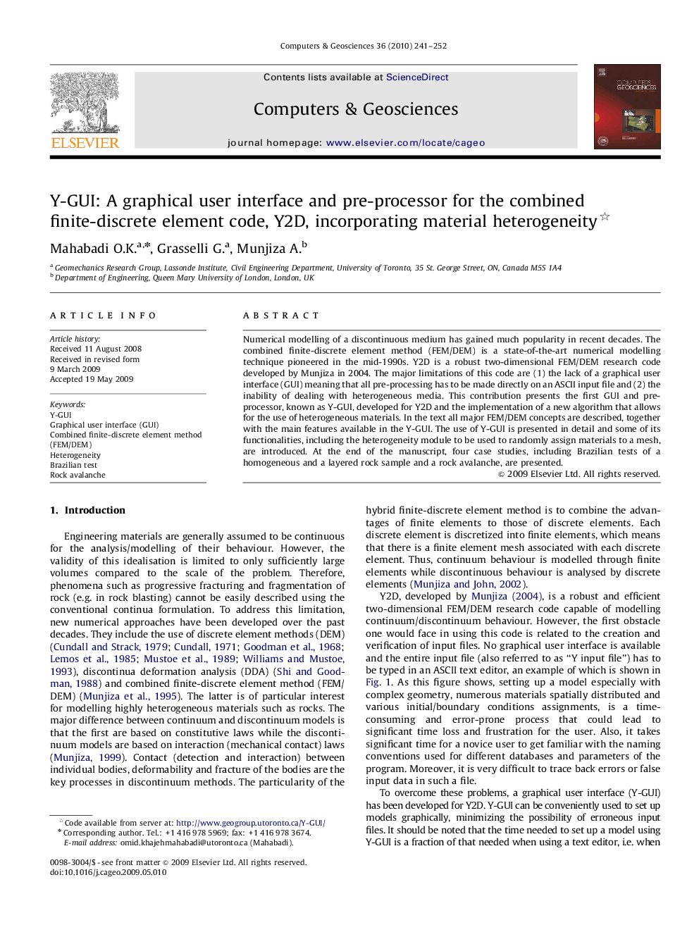 Y-GUI: A graphical user interface and pre-processor for the combined finite-discrete element code, Y2D, incorporating material heterogeneity 