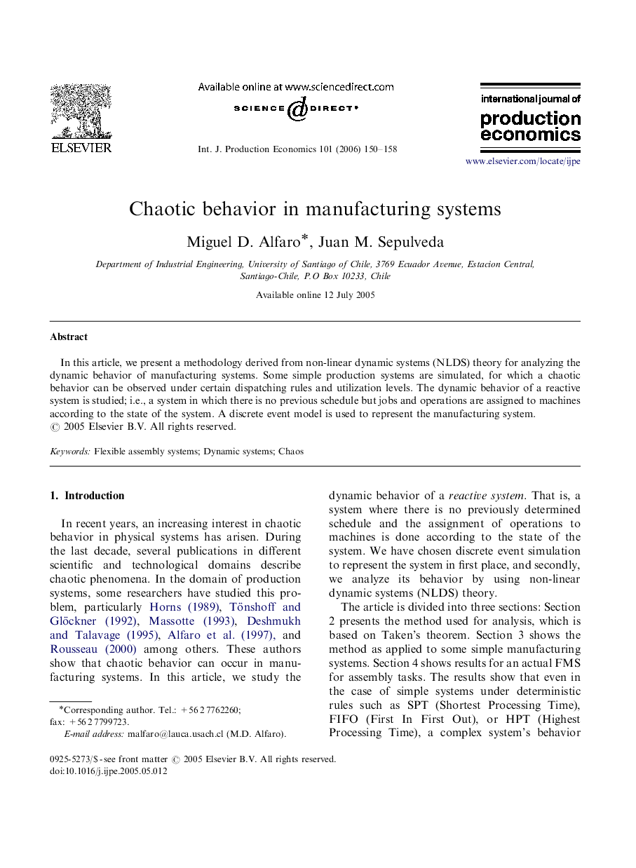 Chaotic behavior in manufacturing systems