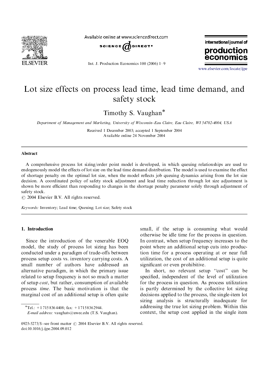 Lot size effects on process lead time, lead time demand, and safety stock