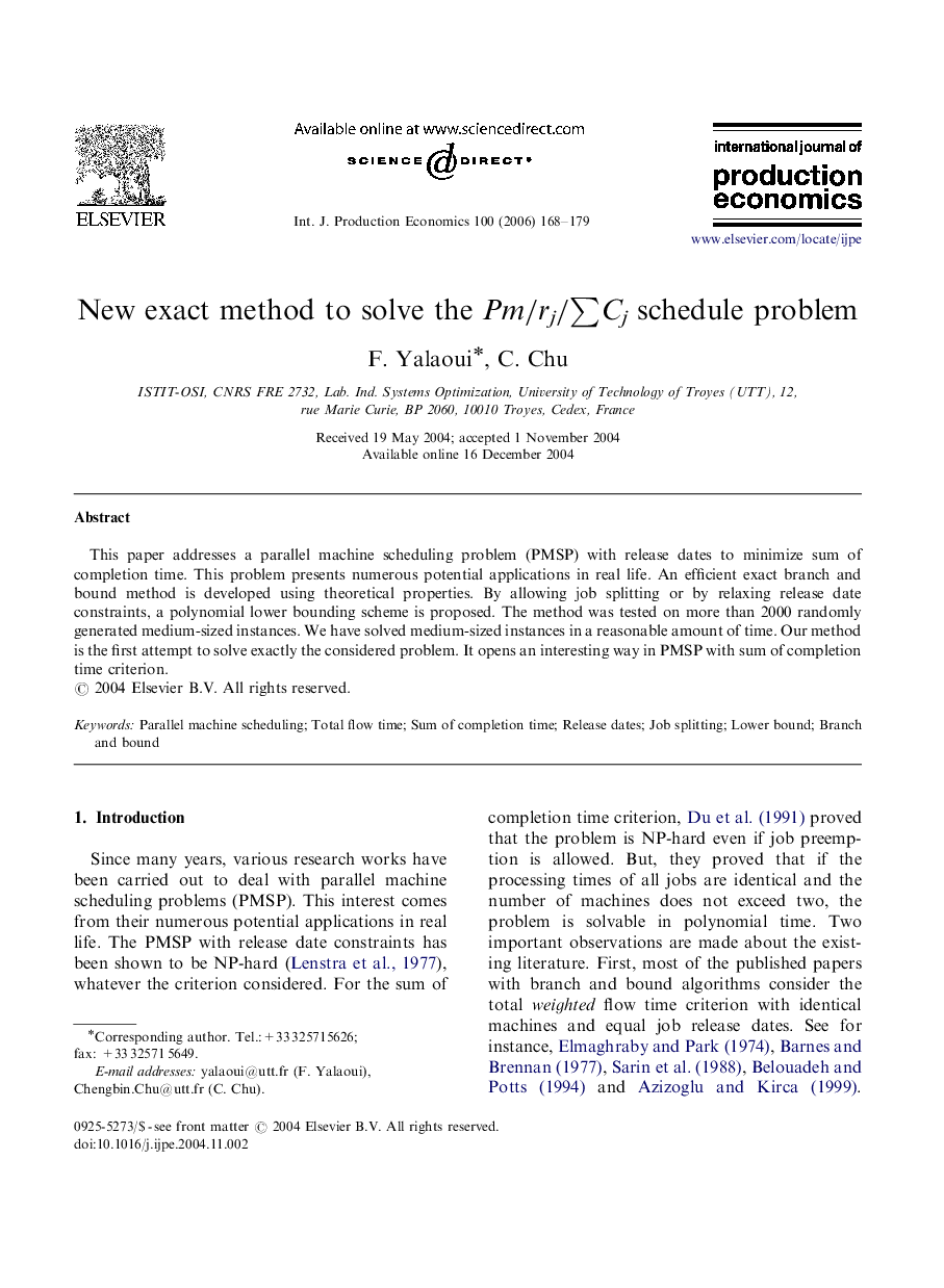 New exact method to solve the Pm/rj/âCj schedule problem