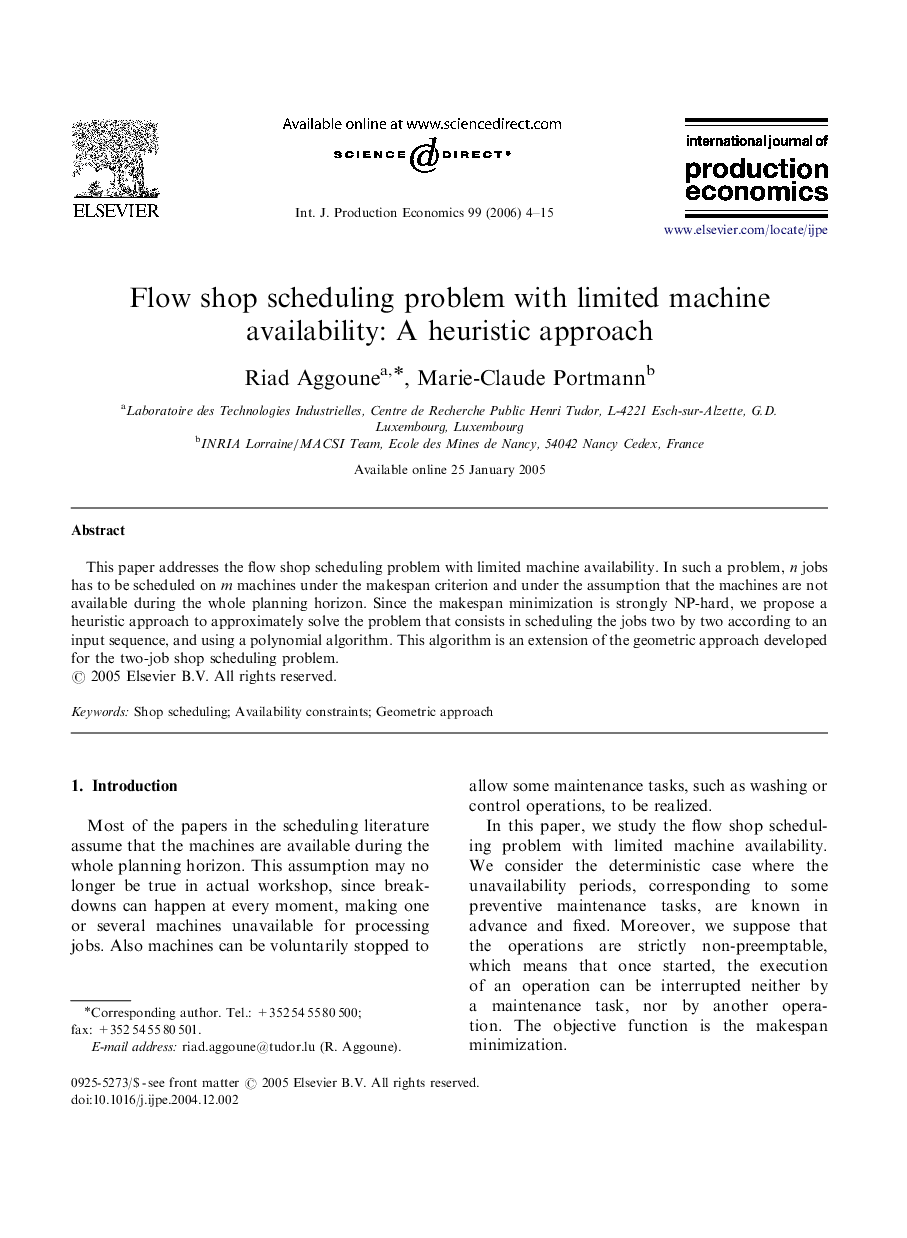 Flow shop scheduling problem with limited machine availability: A heuristic approach