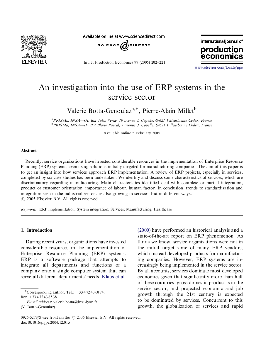 An investigation into the use of ERP systems in the service sector