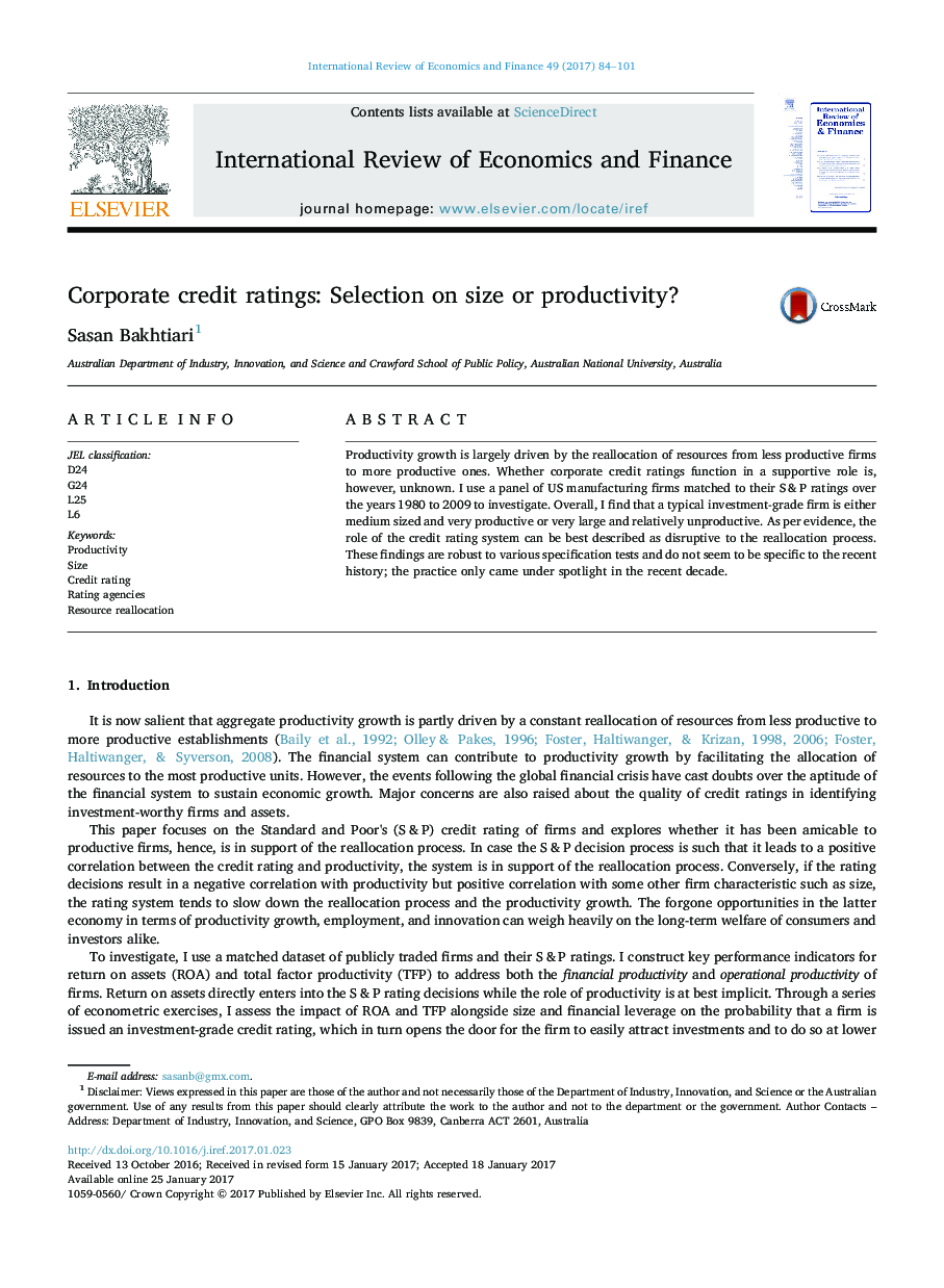 Corporate credit ratings: Selection on size or productivity?