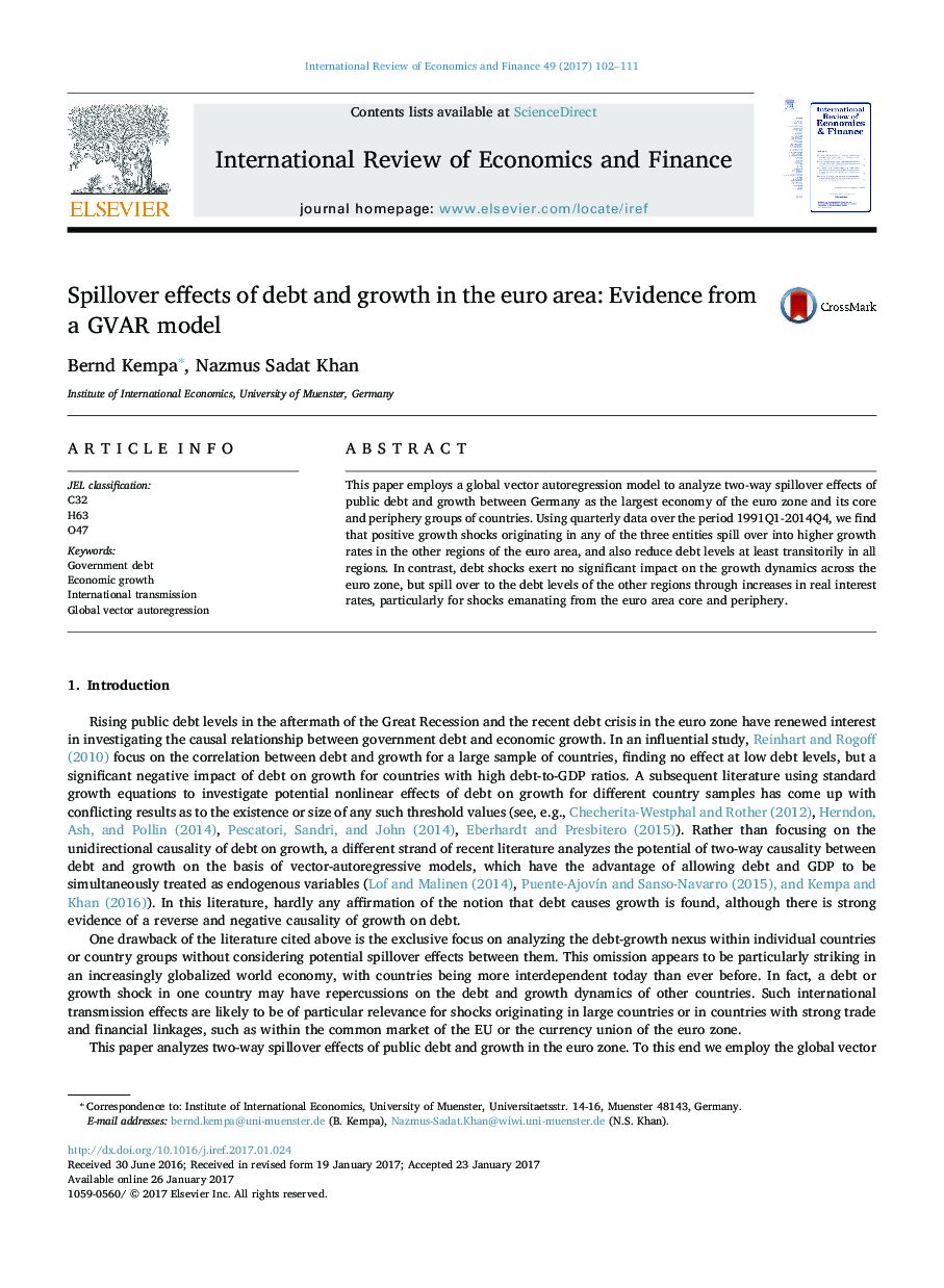 Spillover effects of debt and growth in the euro area: Evidence from a GVAR model