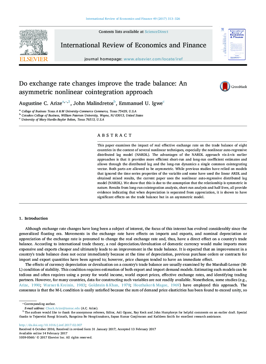 Do exchange rate changes improve the trade balance: An asymmetric nonlinear cointegration approach