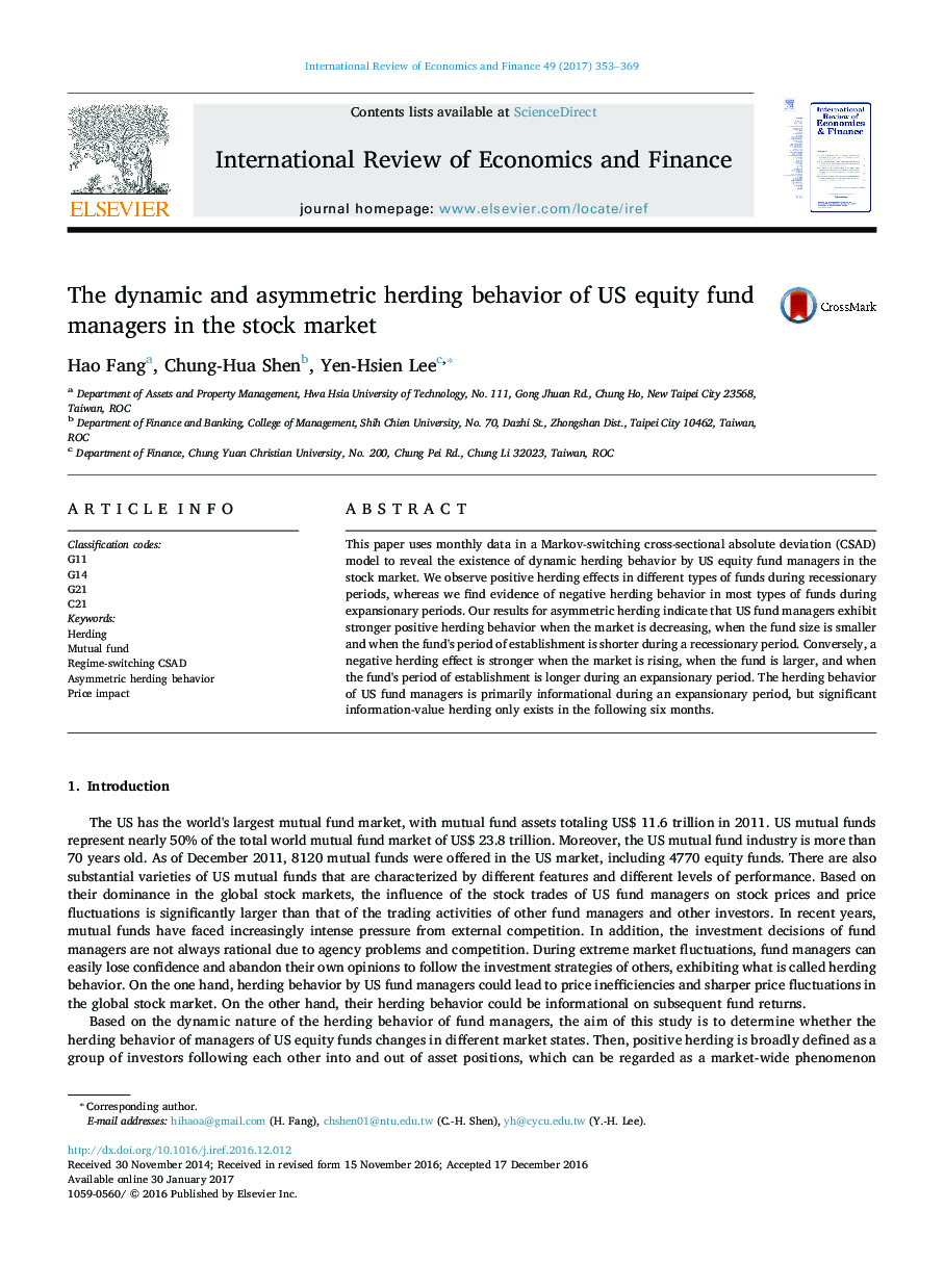 The dynamic and asymmetric herding behavior of US equity fund managers in the stock market